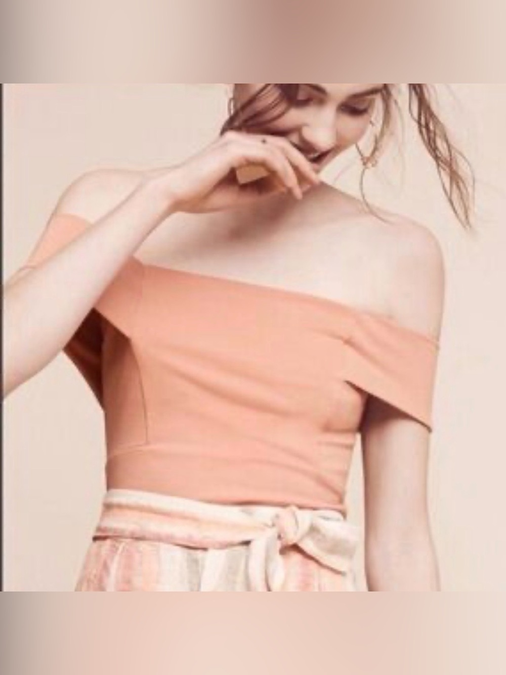 Deletta Off-Shoulder Cropped Top Pink Blush Zip Back M Anthropologie Balletcore